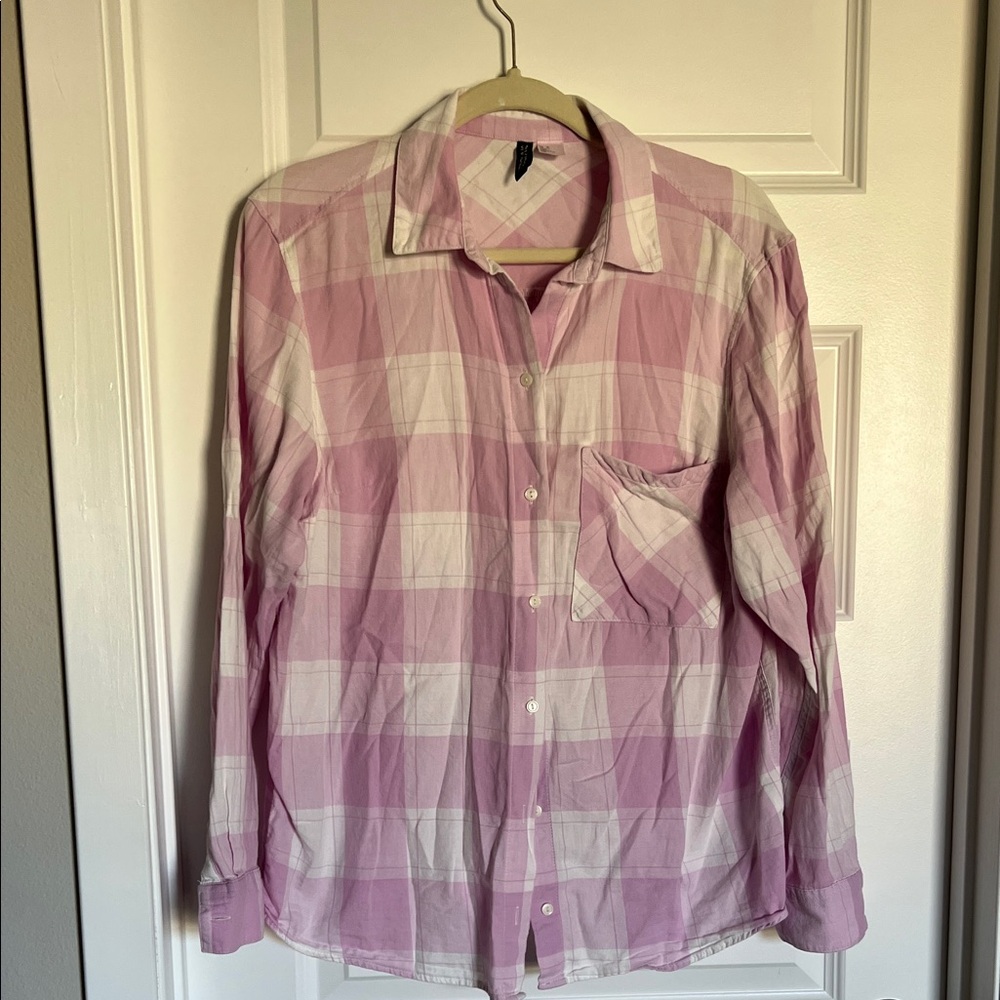 H&M Casual Pink and White Plaid Shirt